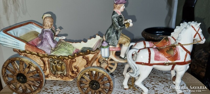 Baroque porcelain horse tooth with carriage