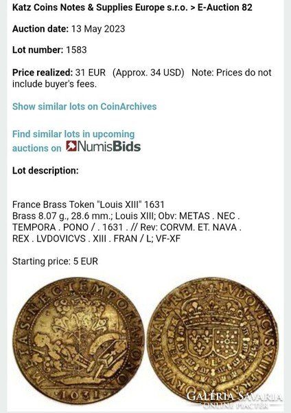 Ritka francia réz token. XIII. Lajos 1632. 28,6 mm; 8 gramm.