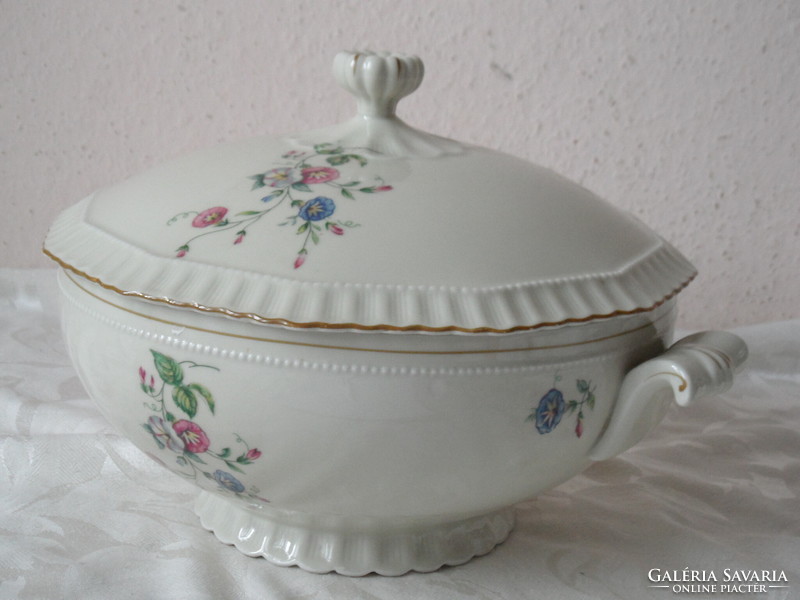 Schlaggenwald porcelain soup bowl with morning glory pattern