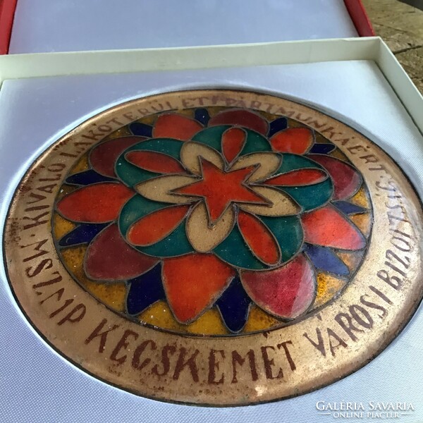 Old fire enamel for excellent party work in residential areas - mszmp Kecskemét city committee in a gift box