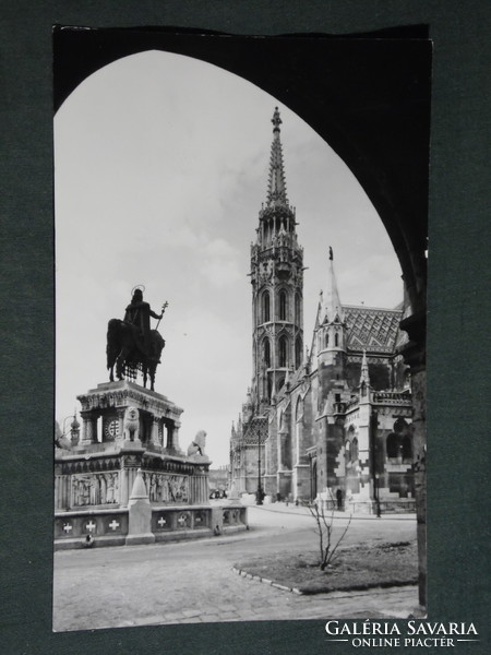 Képeslap, Budapest Mátyás templom, Szent István szobor részlet