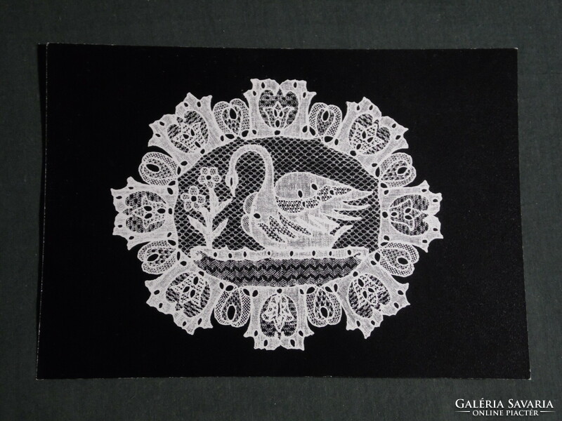 Postcard, Kiskunhalas, Halas lace museum, tulip swan motif