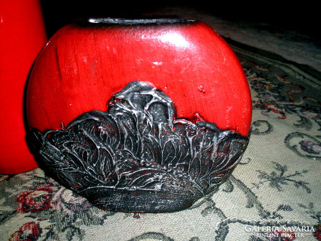 2 Pcs designer ceramic vase floor vase 45 cm and cake vase with metal overlay - art&decoration