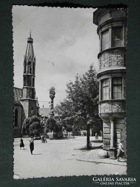 Postcard, Sopron, detail of Beloiannis square, church, storno house