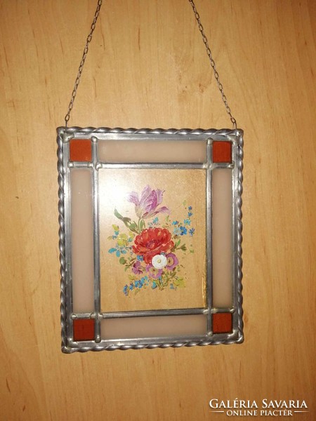 Virág mintás festett üveg falikép 18*22 cm (b)