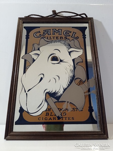 Retro Camel cigaretta reklám tükör fa keretben