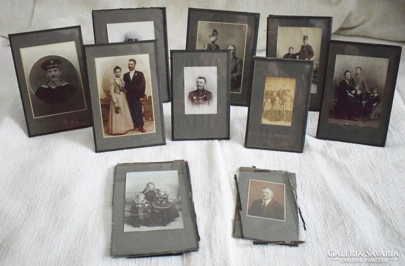 Antique family photo Hungarian soldier kriegsmarine 10 pcs. Original polished glass plate holder xix. XX. Photo