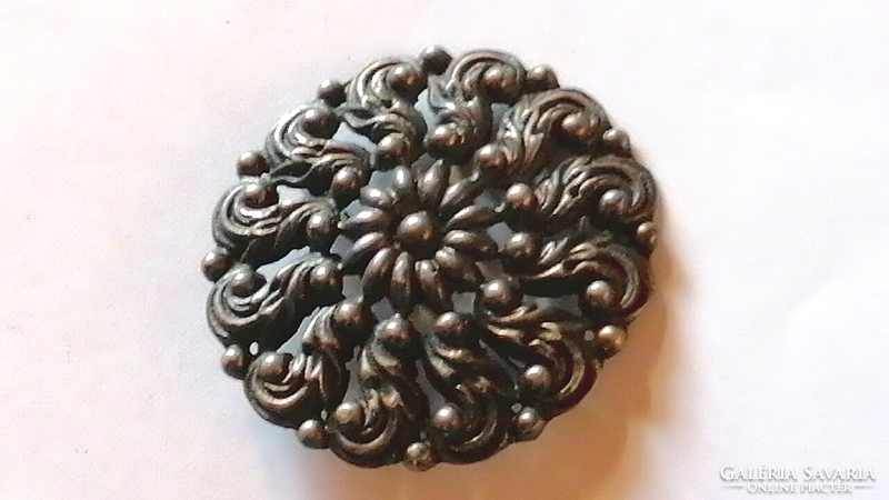 Old, handmade, dark gray flower brooch 614.