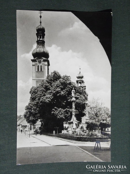 Postcard, kőszeg, detail of Jurisics square, church, Holy Trinity statue