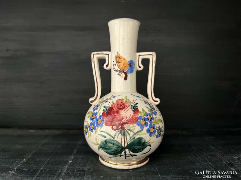 Hand painted butterfly ph monogrammed earthenware small size vase