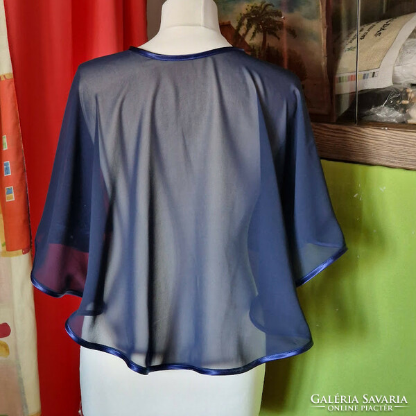 Wedding bol25 - elegant tie dark blue muslin bolero, cape