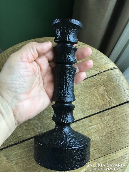 Old black colored glass candle holder, perhaps Scandinavian?