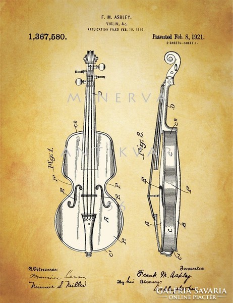 Old violin ashley 1921 classical orchestral patent drawings, strings, classical music