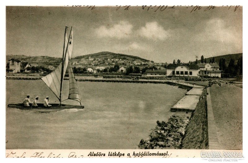 Alsóörs, view of Alsóörs with the boat station. Postcard 1931