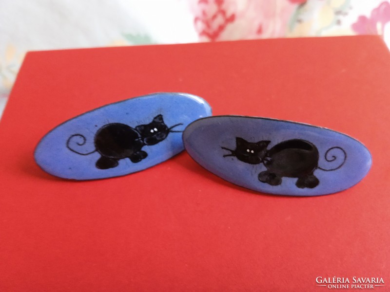 Kapolcsi tűzzománc fekete macskák mini franciacsat párban