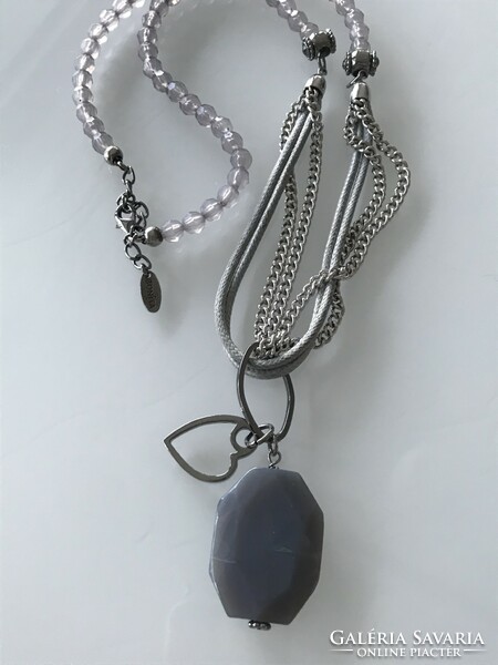 Bonita brand necklace with gray agate pendant, 75 cm long