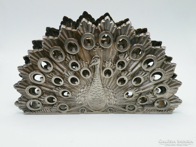 Uk00122 retro silver plated peacock napkin holder large scale vintage