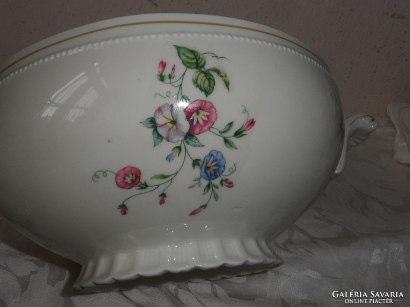 Schlaggenwald porcelain soup bowl with morning glory pattern