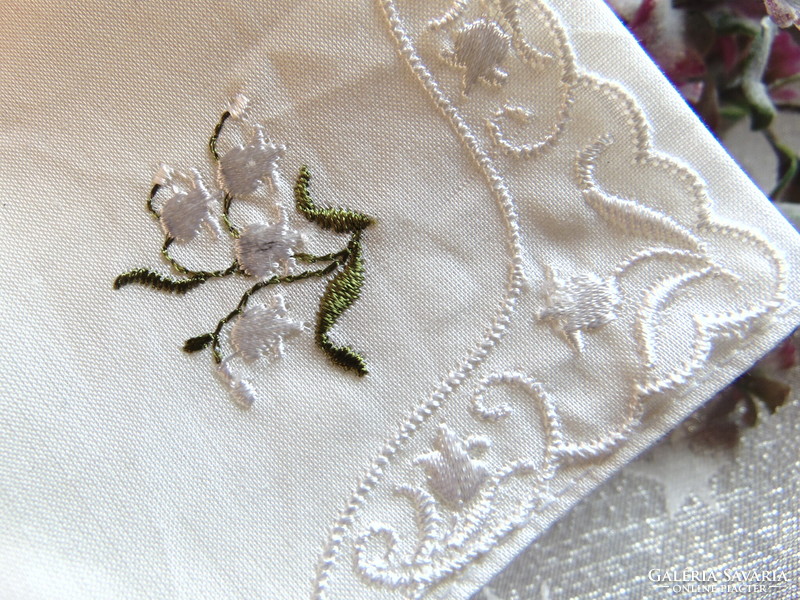 Lily of the valley embroidered textile handkerchief