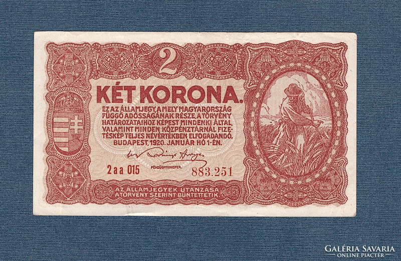 2 Korona 1920 Bécsi kiadás VF -  EF