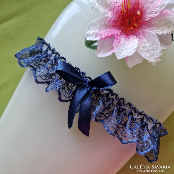 Wedding hak59 - 40mm navy floral lace garter, thigh lace