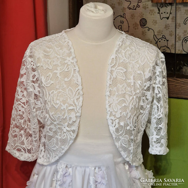 Wedding bol65 - white bridal short-sleeved lace bolero