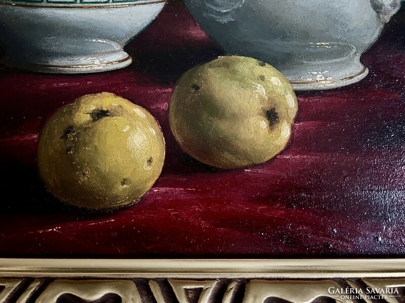 Pál Régner (1875-1929) painter. Still life with quinces. Oil and canvas size 35x45cm