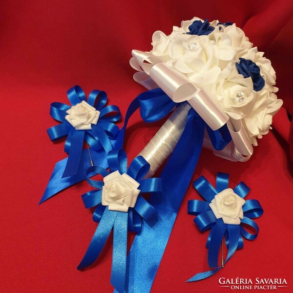 Wedding mcs05 - bridal bouquet, 3 groom's pins - blue foam rose set