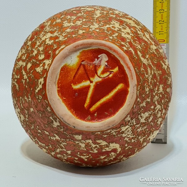 Tófej, splattered white glaze, orange glaze, long-necked pot-bellied ceramic vase (2927)