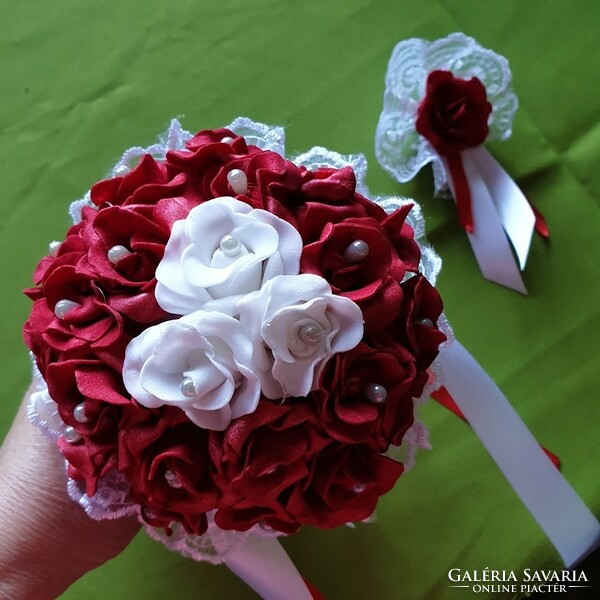 Wedding mcs20 - bridal bouquet, groom's pin - red foam rose set