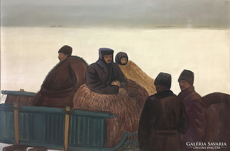 Kurucz D. István(1914-1996):Beszélgetők,festmény:70 x 100 cm+keret