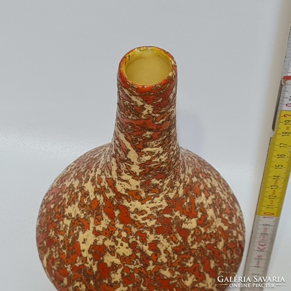 Tófej, splattered white glaze, orange glaze, long-necked pot-bellied ceramic vase (2927)