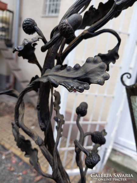 Art Nouveau hunter motif wrought iron floor lamp with nest in the middle and vinyl switch