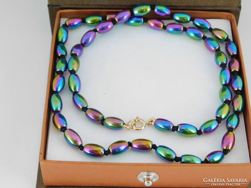 14K gold hematite rainbow necklace