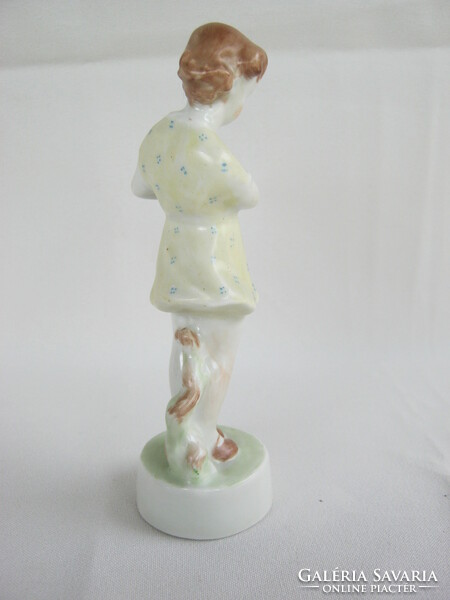 Zsolnay porcelain little girl holding a flower 14 cm