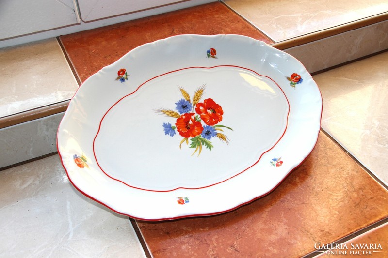 Oval serving bowl with Zsolnay poppies