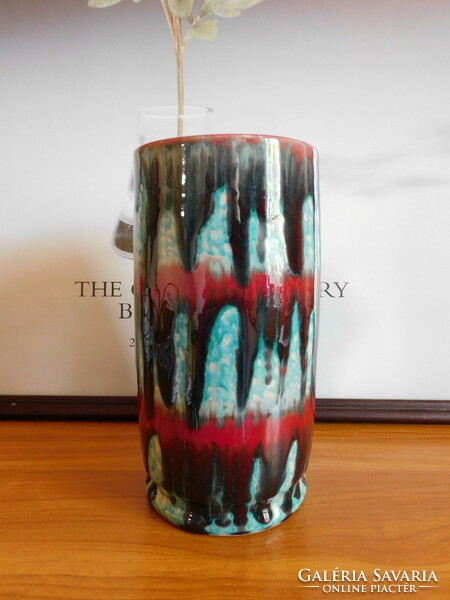 Retro industrial artist ceramic cylinder vase 20.5 Cm - knocking on the mouth