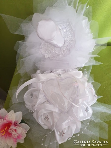 Wedding mcs03 - 18x22cm bridal bouquet + 21x23cm ring pillow of snow-white satin roses