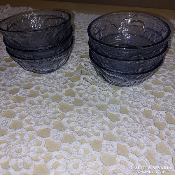 Rare, bluish-grey glass compote bowls, with a fruit pattern