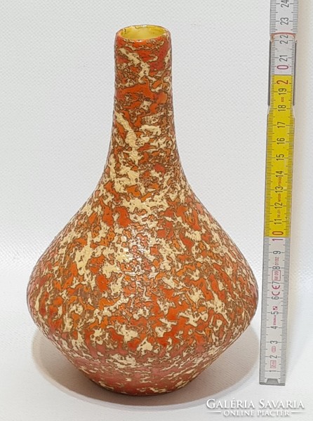 Tófej, splattered white glaze, orange glaze, long-necked pot-bellied ceramic vase (2927)