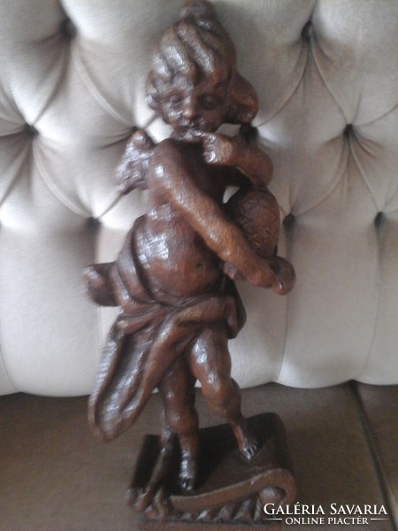 Angyalka, PUTTÓ, szobor, kézi faragás, 48 cm