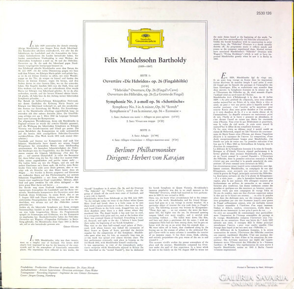 Mendelssohn Bartholdy - • Karajan - symphony no. 3 »Schottische« • Hebridean Overture (lp)