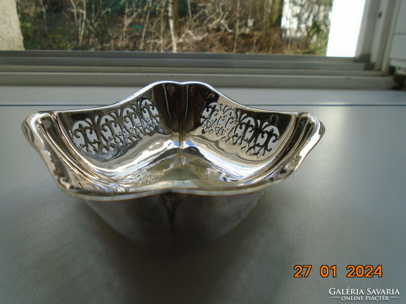 English epns silver-plated diamond-shaped bowl with an openwork pattern