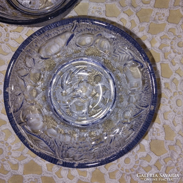 Rare, bluish-grey glass compote bowls, with a fruit pattern