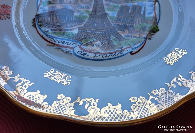 Francia porcelán tányér Párizs nevezetességeivel arany mintázattal  Paris szuvenír