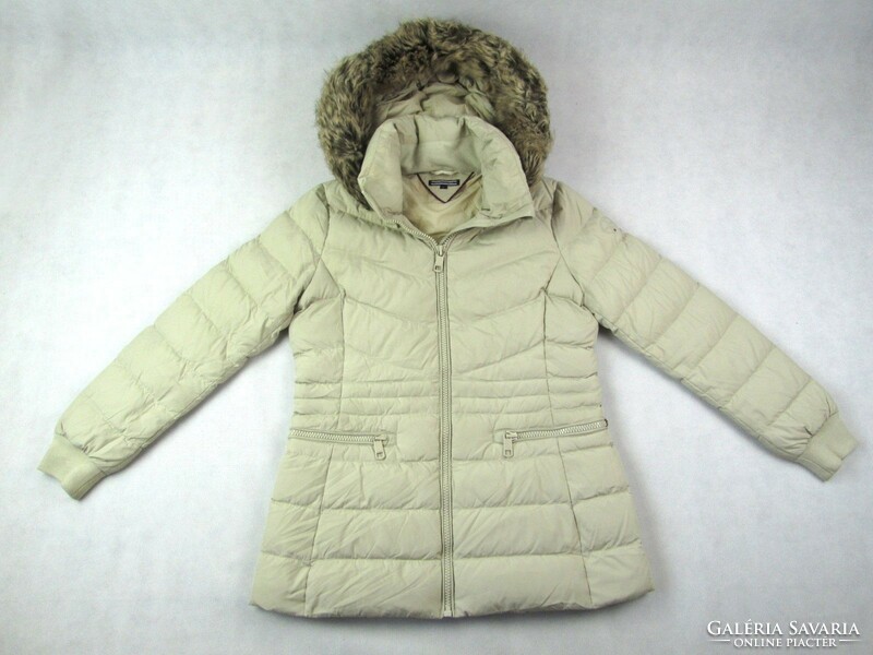 Original tommy hilfiger (l) women's luxury quality hooded quilted beige jacket