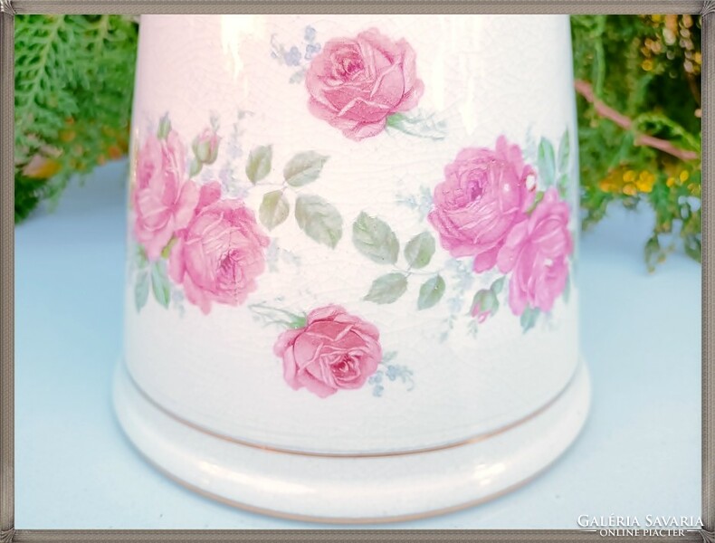 Zsolnay ( 1880-1900 körüli ) porcelánfajansz, porcelán, rózsás virágcserép, kaspó