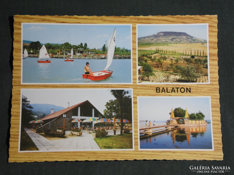 Postcard, Balaton, Keszthely, Badacsony mosaic details, pier, beach, view, restaurant, wine bar, sailing