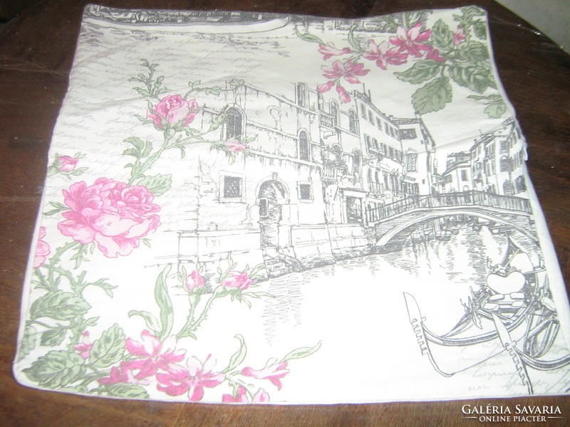 Beautiful vintage style cushion cover with rose and Venice pattern