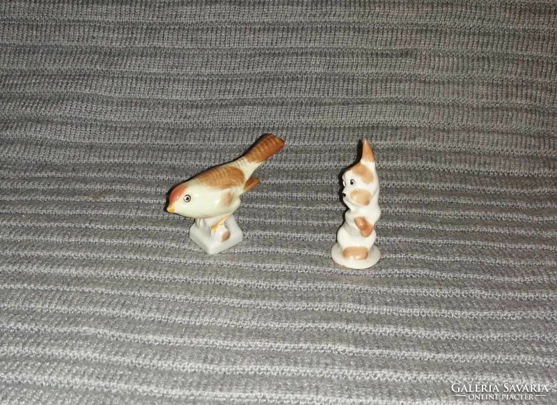 2 db Aquincum mini porcelán figura egyben, kutya, madár (1)